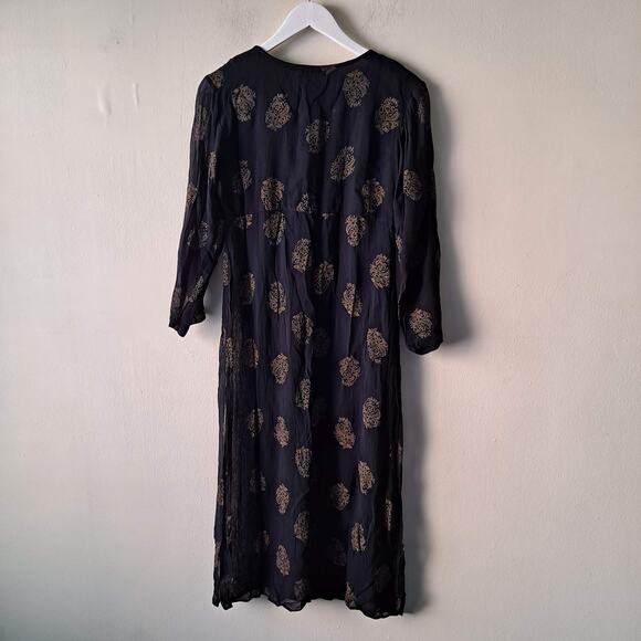 Paradise East Rayon Black & Gold Indian Print Transparent Cape Jacket - Size S - Picture 8 of 13